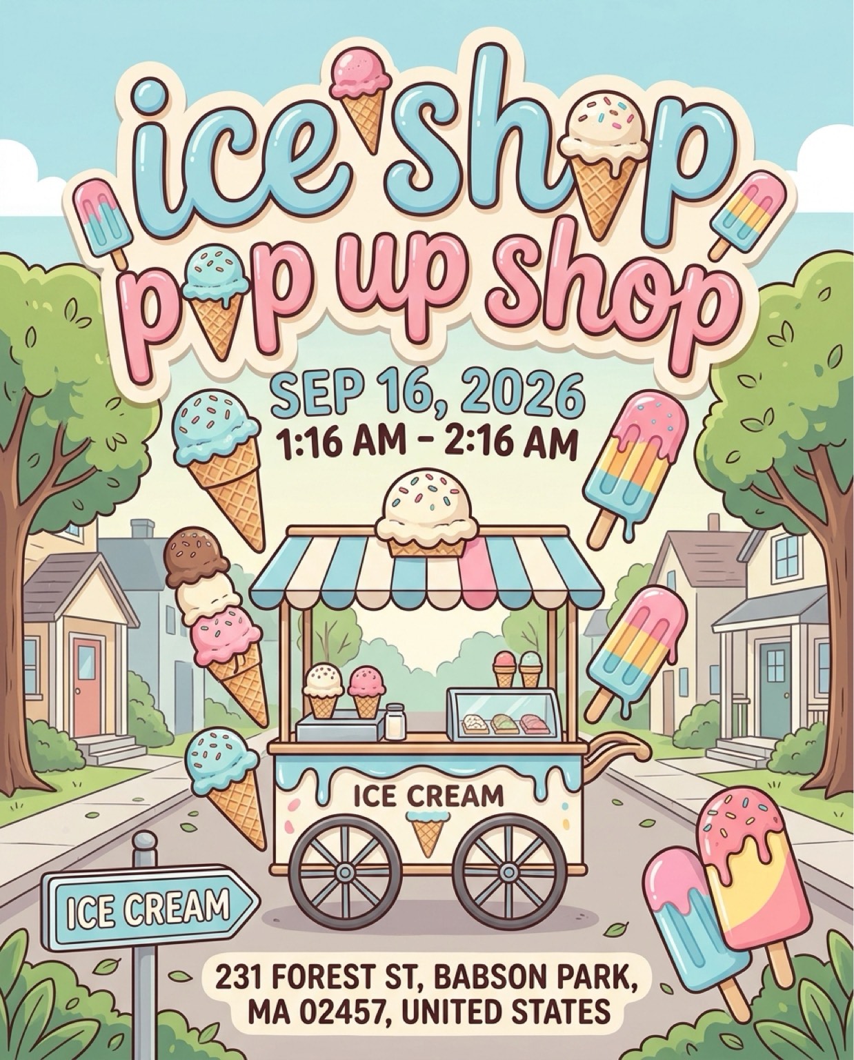 Flyer for ice shop pop up shop 
